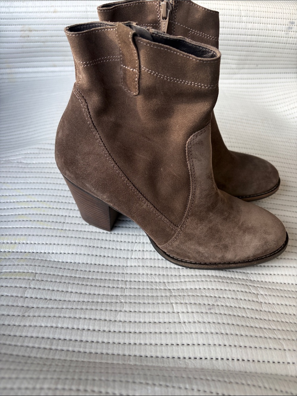 Paul Green Taupe Suede Ankle Booties with Block Heel